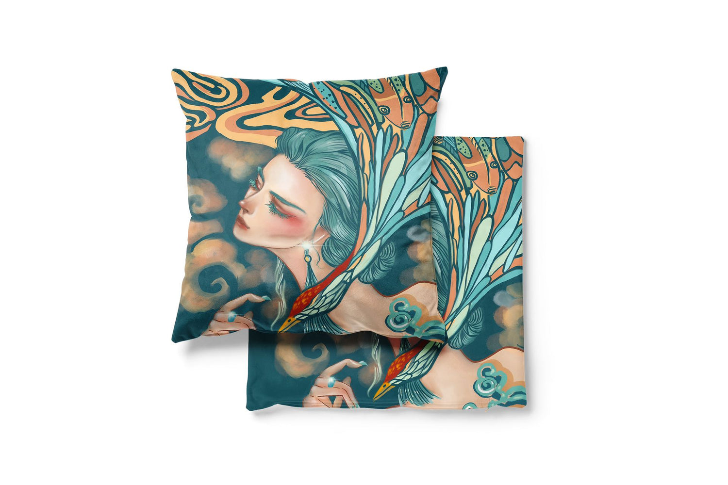 'Blue Maiden' Silk Square Cushion