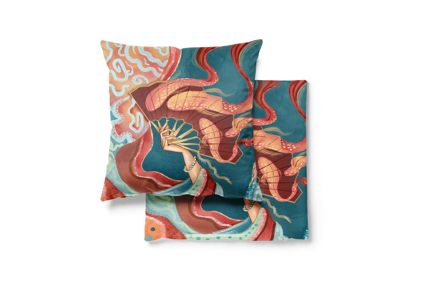 ‘Red Fanfare’ Silk Square Cushion