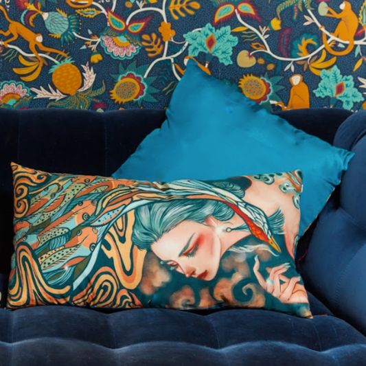 'Blue Maiden' Silk Rectangle Cushion
