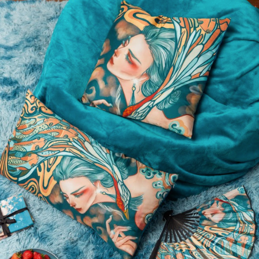 'Blue Maiden' Silk Cushion Set