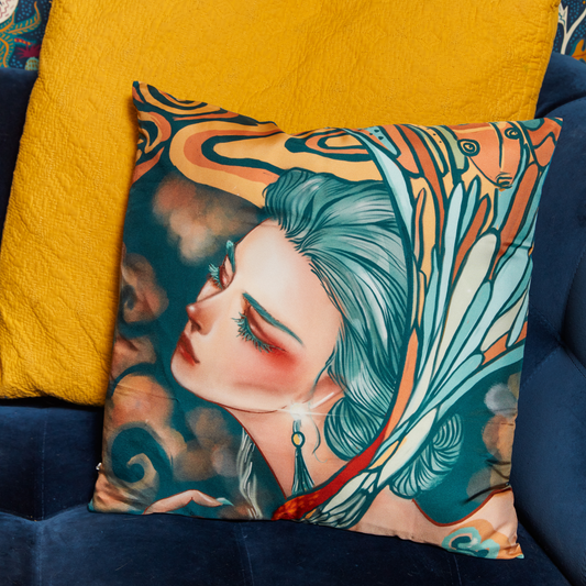 'Blue Maiden' Silk Square Cushion