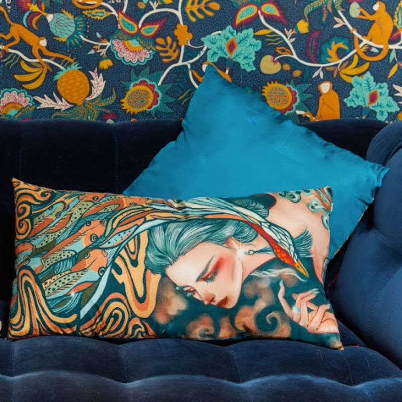 'Blue Maiden' Silk Cushion Set