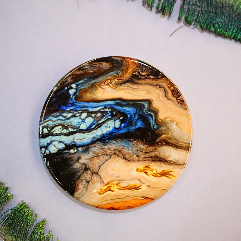 Playful Gold Fish Painting Ceramic Coaster