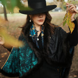 Marble Print Double Sided Wool With Scarf Faux Fur