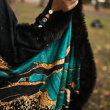 Marble Print Double Sided Wool With Scarf Faux Fur