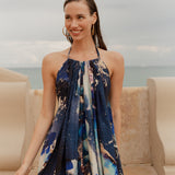 Look 01 — navy celestial halter dress