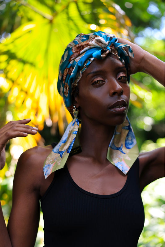 Aqua Coral Printed Turban