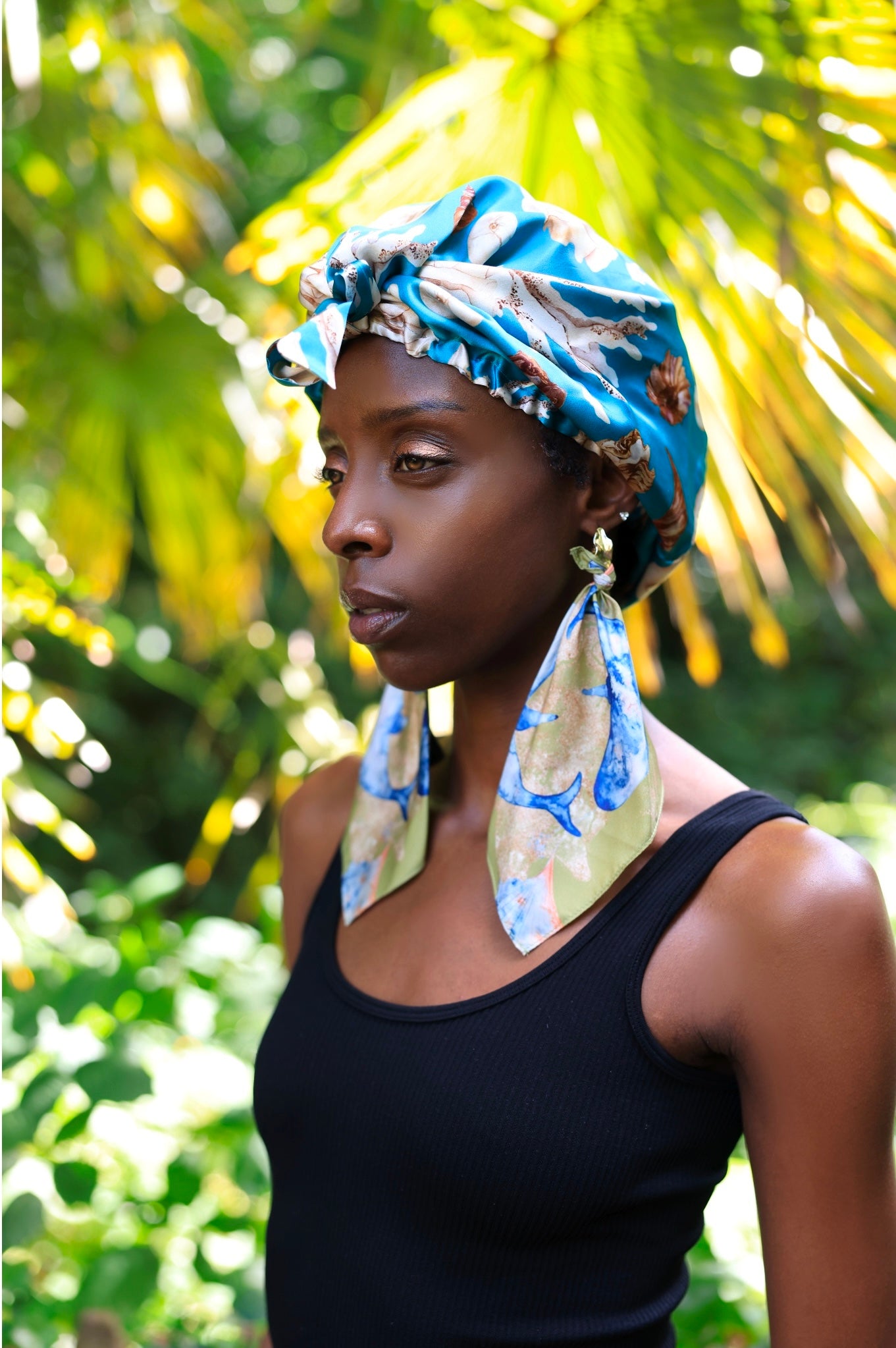 Aqua Coral Printed Turban